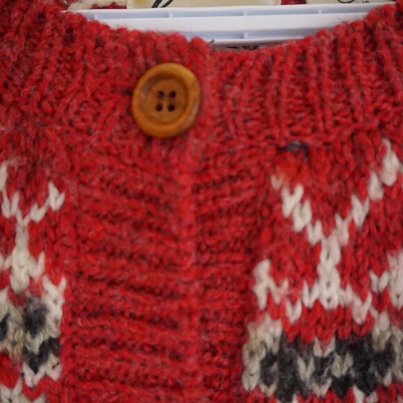 Vintage Encore Tricot Red 10% Wool Knit Icelandic Button Cardigan Sweater XL - Picture 10 of 16